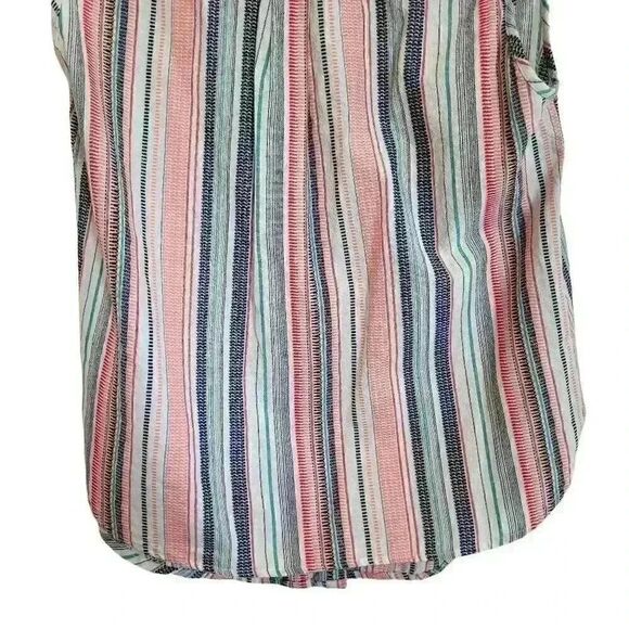 Max Studio Women's White/Pink/Navy/Aqua Striped Cotton Sleeveless Button Down To - Picture 9 of 11